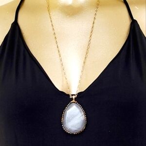 Vintage High Polished Aventurine Reversible Gold Pendant Necklace